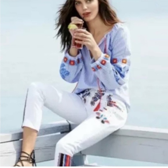 Tory Burch Madison peasant‎ blouse embroidered top size 6 - Picture 3 of 11